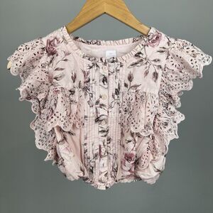 Gap × LoveShackFancy Girls Pink Floral Ruffle Button-Front Top Size Large